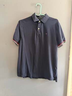 Tommy Hilfiger Men's Flag-Cuff Polo Shirt - Navy Blue
